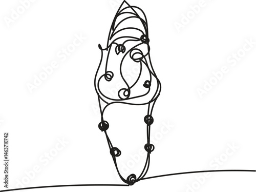 Abstract Single Line Drawing of a Chrysalis on a Branch