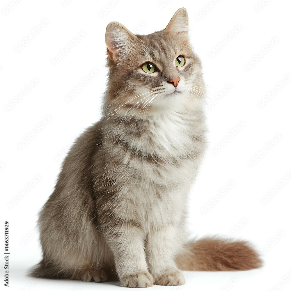 Fototapeta premium Beautiful Gray Cat Portrait Against White Background