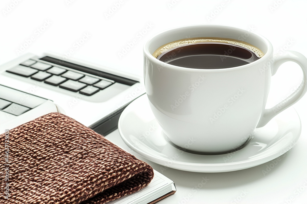 White Coffee Cup on Desk with Keyboard and Brown Cloth White Coffee Cup on Desk with Keyboard and Brown Cloth