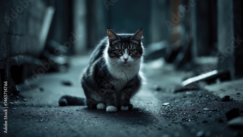 Fototapeta Naklejka Na Ścianę i Meble -  Homeless feral cats suffering from abuse and despair