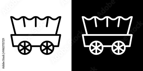 Covered wagon icon set in line.