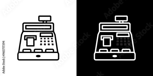 Cash register icon set in line.