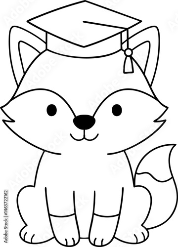 Cute fox animal wearing graduation cap, symbolizing achievement and celebration