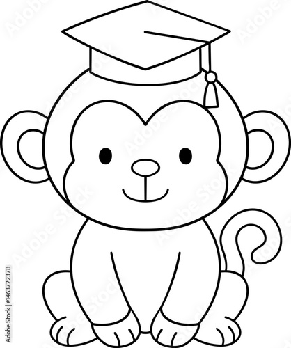Cute monkey wearing graduation cap, symbolizing achievement and celebration