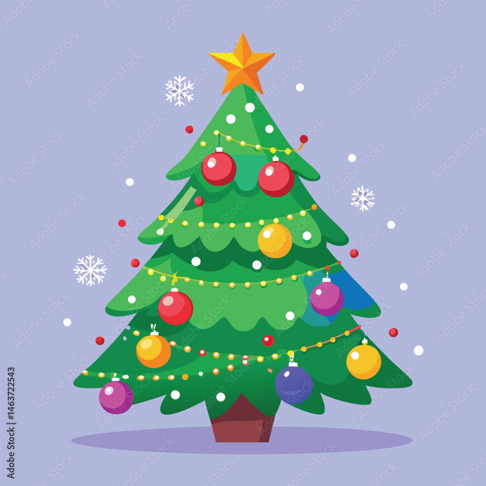 Obraz premium Abstract vector Christmas tree illustration with festive ornaments and star decoration