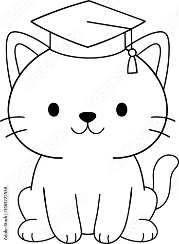 Cute Cat animal wearing graduation cap, symbolizing achievement and celebration