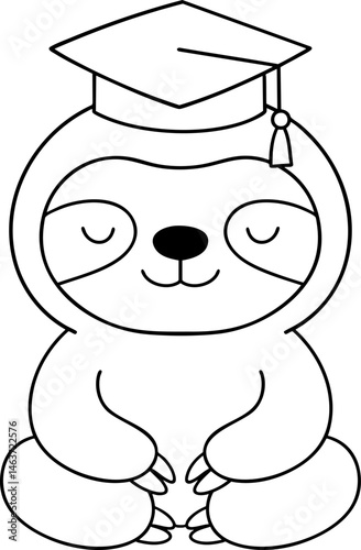 Cute sloth wearing graduation cap, symbolizing achievement and celebration