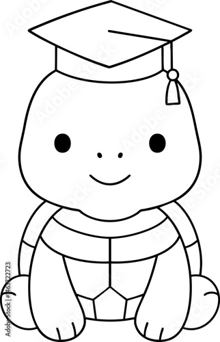 Cute Turtle animal wearing graduation cap, symbolizing achievement and education