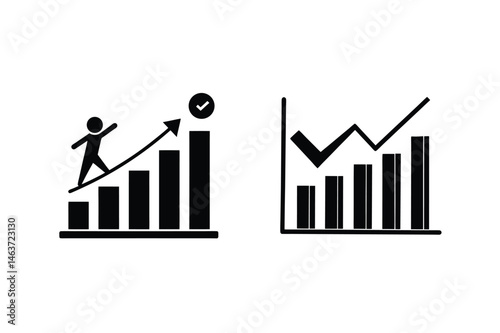 Business growth and financial success illustrated by charts and stick figures