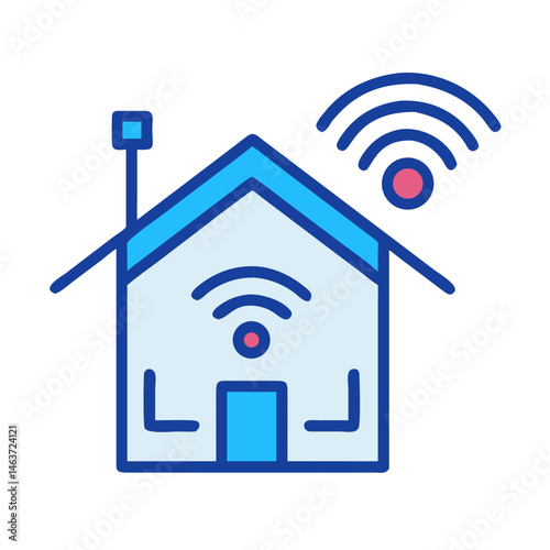 Smart Home with Signal Icon Representing Connected Living and IoT Integration