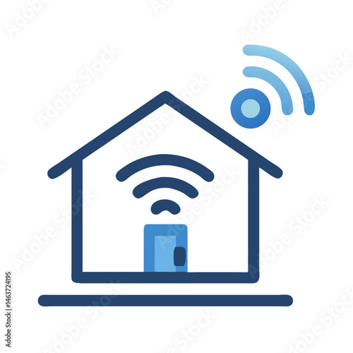 Smart Home with Signal Icon Representing Connected Home and IoT Technology