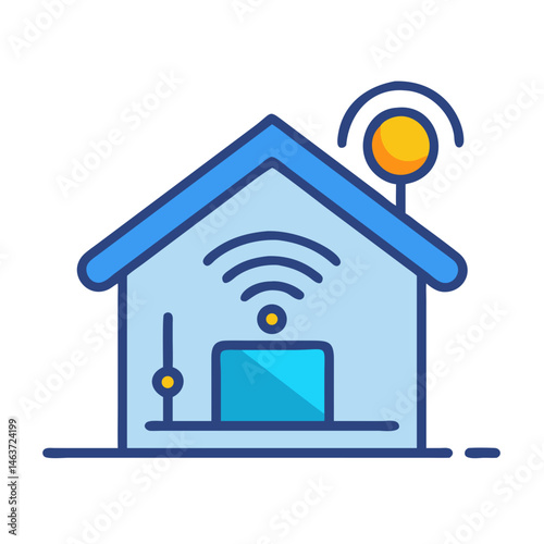 Smart Home with Signal Icon Representing Connected Home and IoT Technology