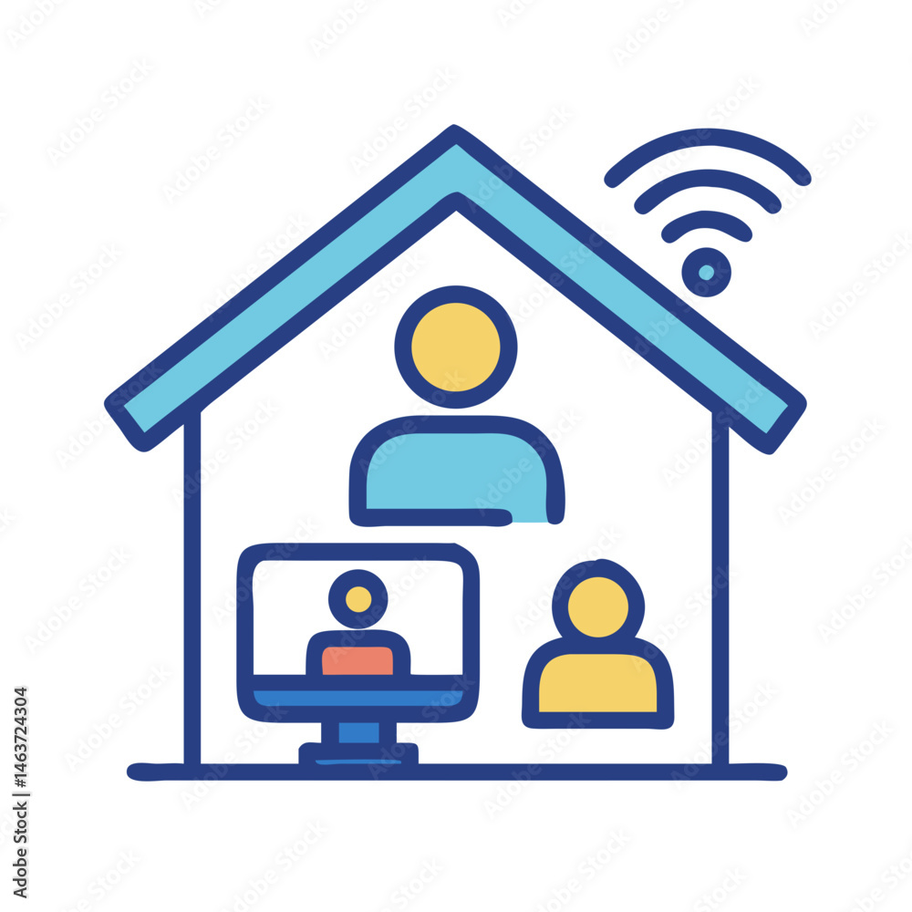 Smart Home with User Icon Representing Remote Worker and Home Office Setup Smart Home with User Icon Representing Remote Worker and Home Office Setup