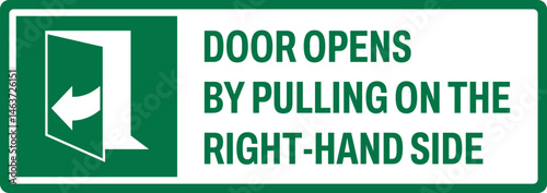 emergency and first aid safety signs v2 uppercase text_door opens by pulling on the right-hand side_landscape size 1/2 a4,a3,a2,a1	 
