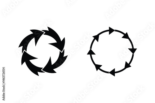 Two circular arrow designs depicting cycle iteration process or repeating concept