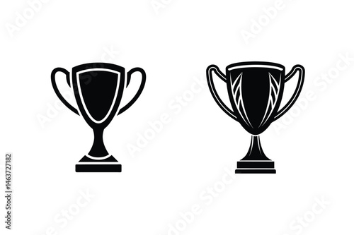 Two stylish black trophy cup icons for achievement success competition and award