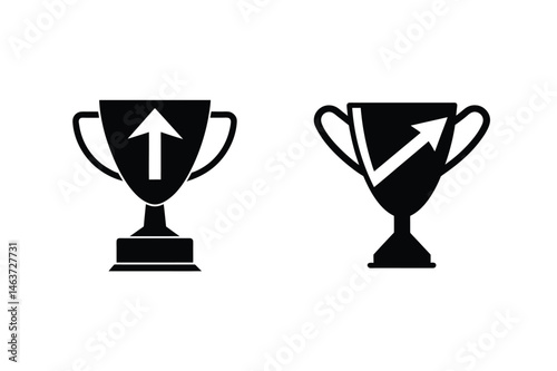 Black trophy cup icons with upward arrows representing success and achievement concepts