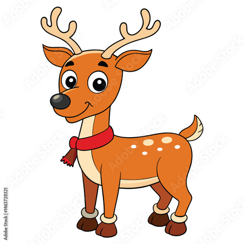 Rudolph the reindeer carrying a Christmas tree cartoon illustration