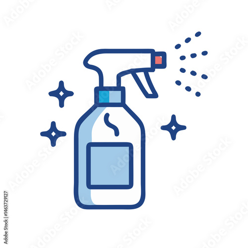 Spray Bottle with Sparkles Icon Representing Surface Cleaning and Disinfection