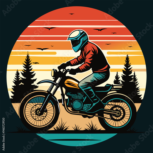 Extreme sports biker silhouette on a racing motorcycle