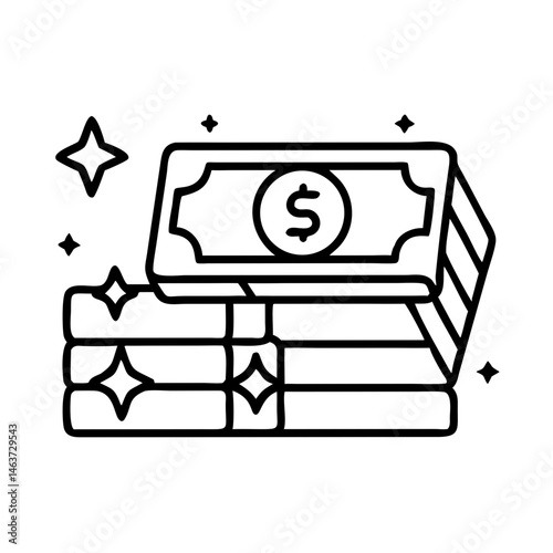 Stack of Money with Sparkle Icon Representing Celebrity Wealth and Financial Success