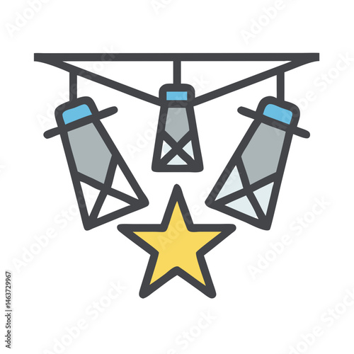 Stage Lights with Star Icon Representing Performance and Spotlight Fame
