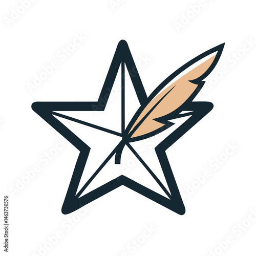 Star with Feather Icon Representing Artistic Fame and Creative Achievement