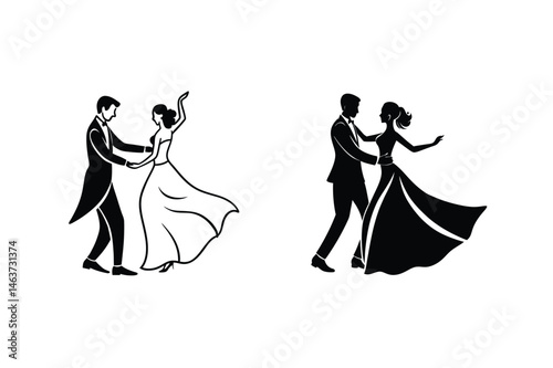 Elegant silhouette illustrations of dancing couple perfect for wedding invitations and greeting cards