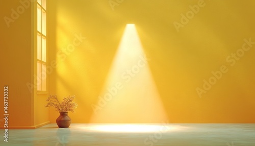 Empty Yellow Room with Sunlight