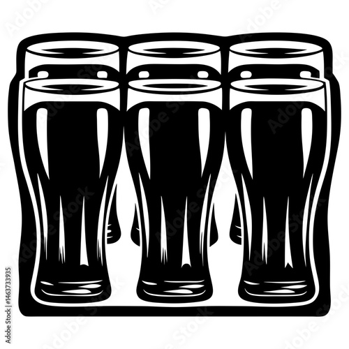 A Black and White Illustration of a Tray Holding Six Pints