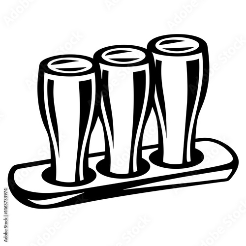 Three beer glasses on a flight tray in black and white style