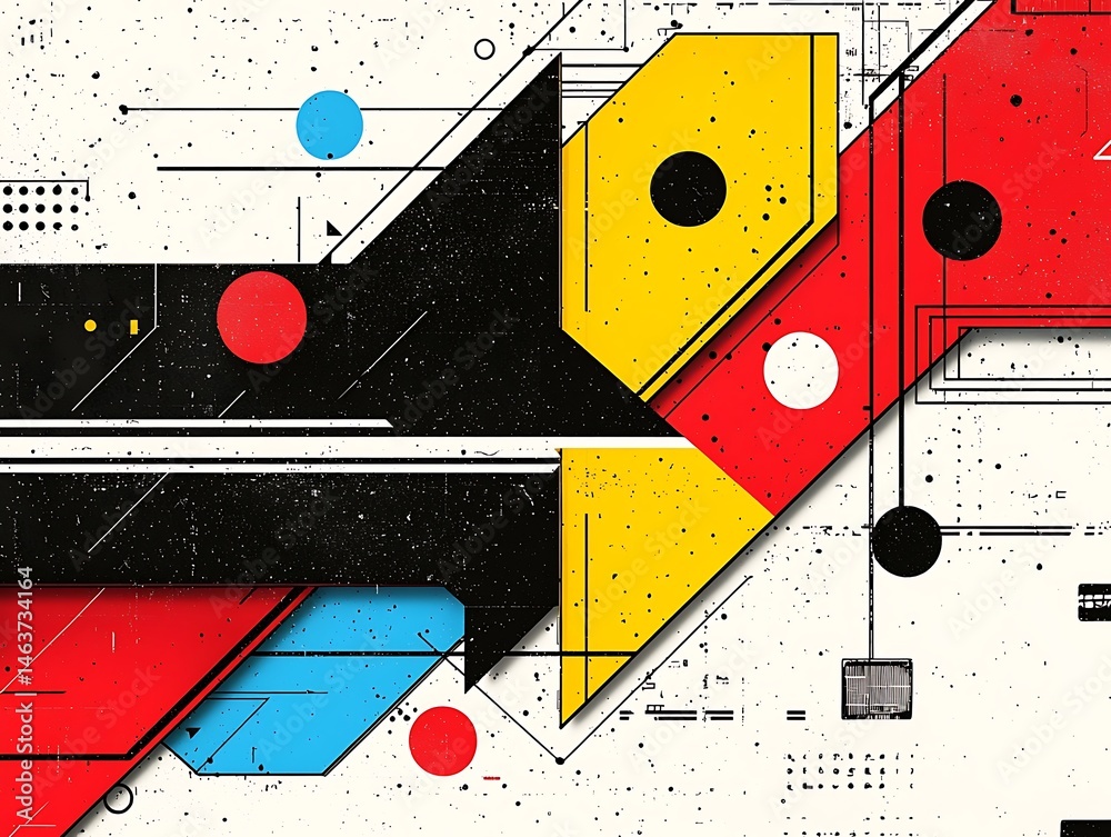 Obraz premium Abstract geometric shapes, vibrant colors, and digital elements