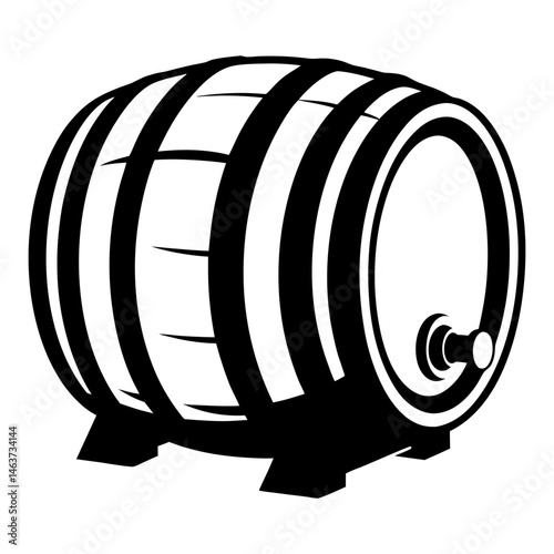 Simple Black and White Illustration of a Vintage Wooden Wine Barrel