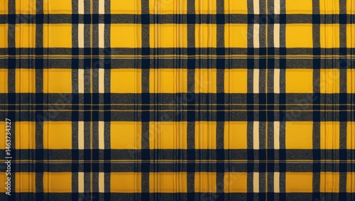 Checkered tartan fabric in yellow and white with a textured background.