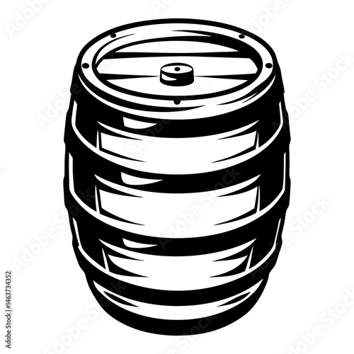 Monochrome Detailed Wood Barrel Vector Illustration Depicting a Traditional Container