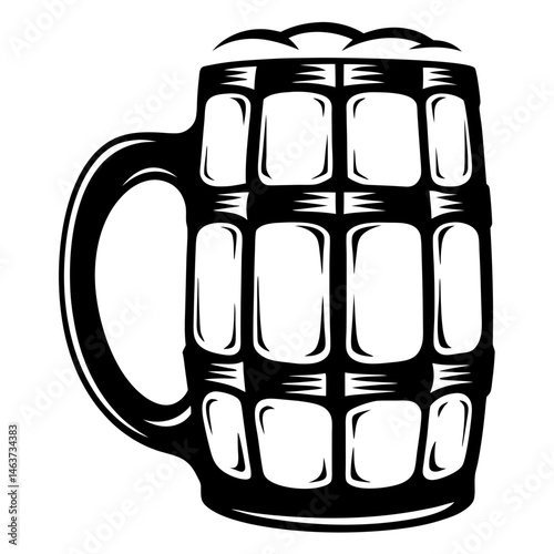 Detailed monochrome illustration of a beer mug, perfect for Oktoberfest