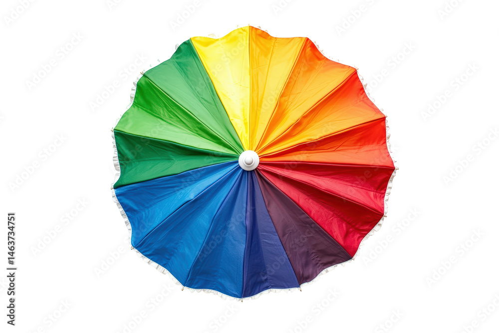 Isolated Multicolor Rainbow Umbrella from Top Perspective Isolated Multicolor Rainbow Umbrella from Top Perspective