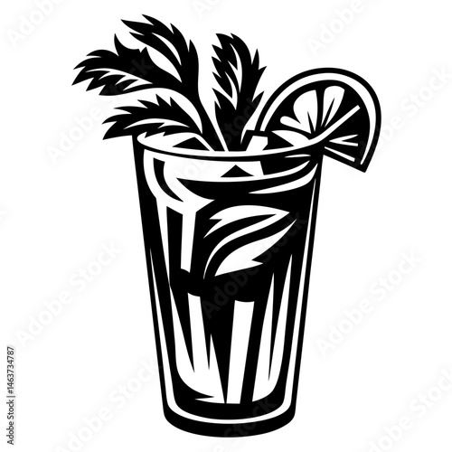 Monochrome Vector Illustration of a Classic Bloody Mary Cocktail with Celery