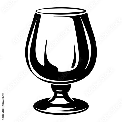 Elegant black and white vector illustration of a brandy snifter glass