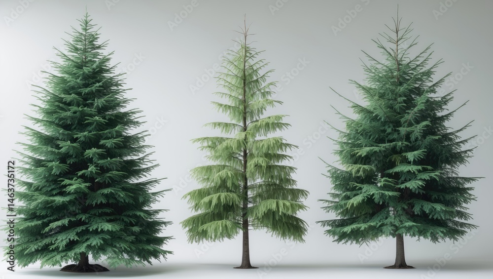 Fototapeta premium Single fir-trees on a plain white surface