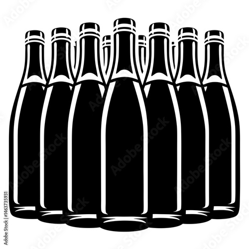 Monochromatic Still Life of Arrayed Bottles, Symbolic of Celebration and Beverage