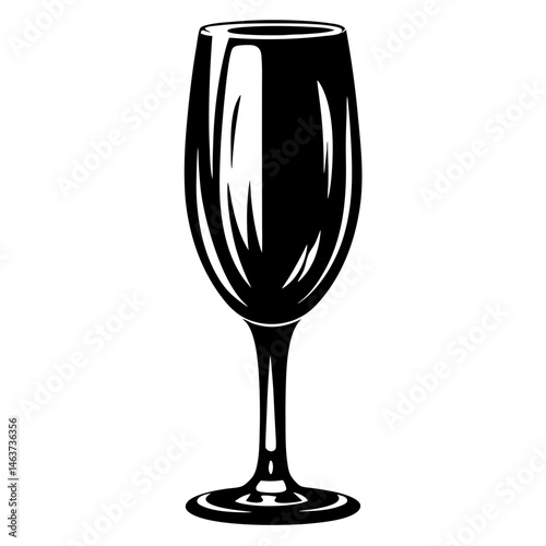 Elegant monochrome illustration of a champagne flute with graceful reflections