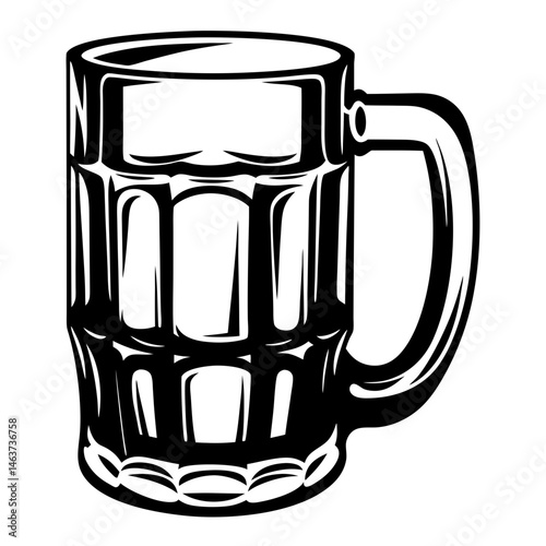 Monochrome vector image of a traditional beer stein with classic design