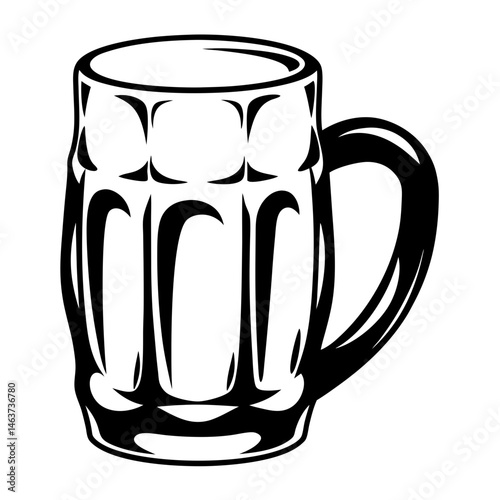 Black and White Illustration of a Beer Mug with a Traditional Design