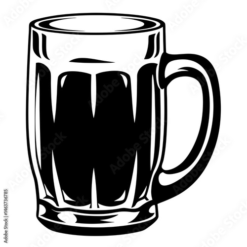 Vector illustration of a black and white beer stein with handle
