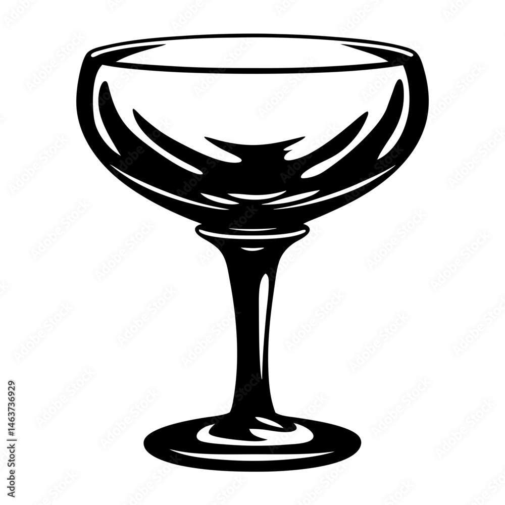 Elegant black and white coupe glass illustration for cocktail enjoyment