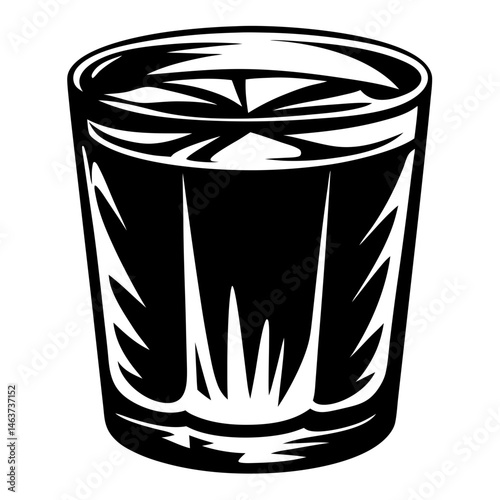 Monochrome vector illustration of a glass full of liquid, artful rendering