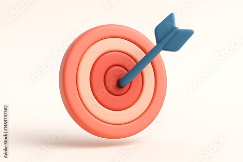 red and cream target icon with blue arrow hitting center bullseye 3d design symbolizing goal accuracy success planning