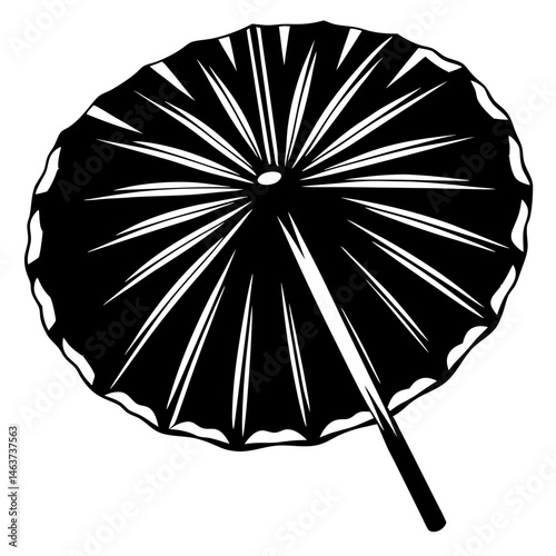Elegant black and white illustration of a vintage cocktail umbrella or parasol