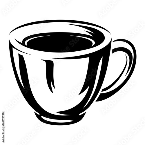 Elegant Monochrome Illustration of a Coffee Cup with Black Fill and Handle